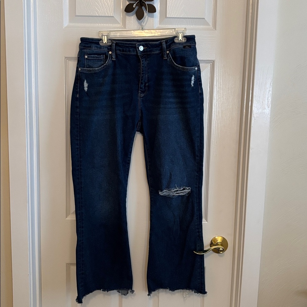Mavi Dark Blue Distressed Flare Jeans 32/27 EUC
